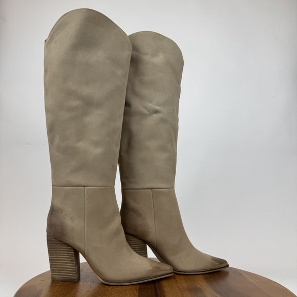 Steve Madden Shoes - New Womens Steve Madden Croft Beige Leather Heeled Riding Boots Size 5.5 M NWOB